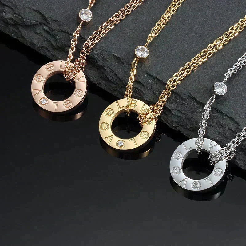 [⭐Hildren Jewelry]LOVE NECKLACE 16MM 2 DIAMONDS