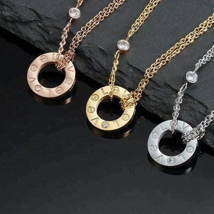 [⭐Hildren Jewelry]LOVE NECKLACE 16MM 2 DIAMONDS