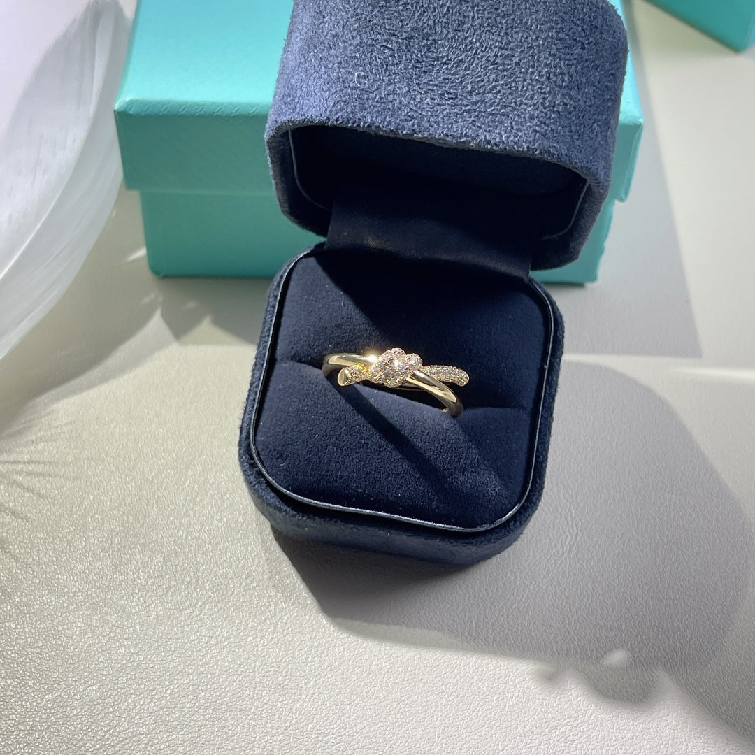 [Hildren Jewelry]KNOT RING DOUBLE ROW GOLD DIAMOND