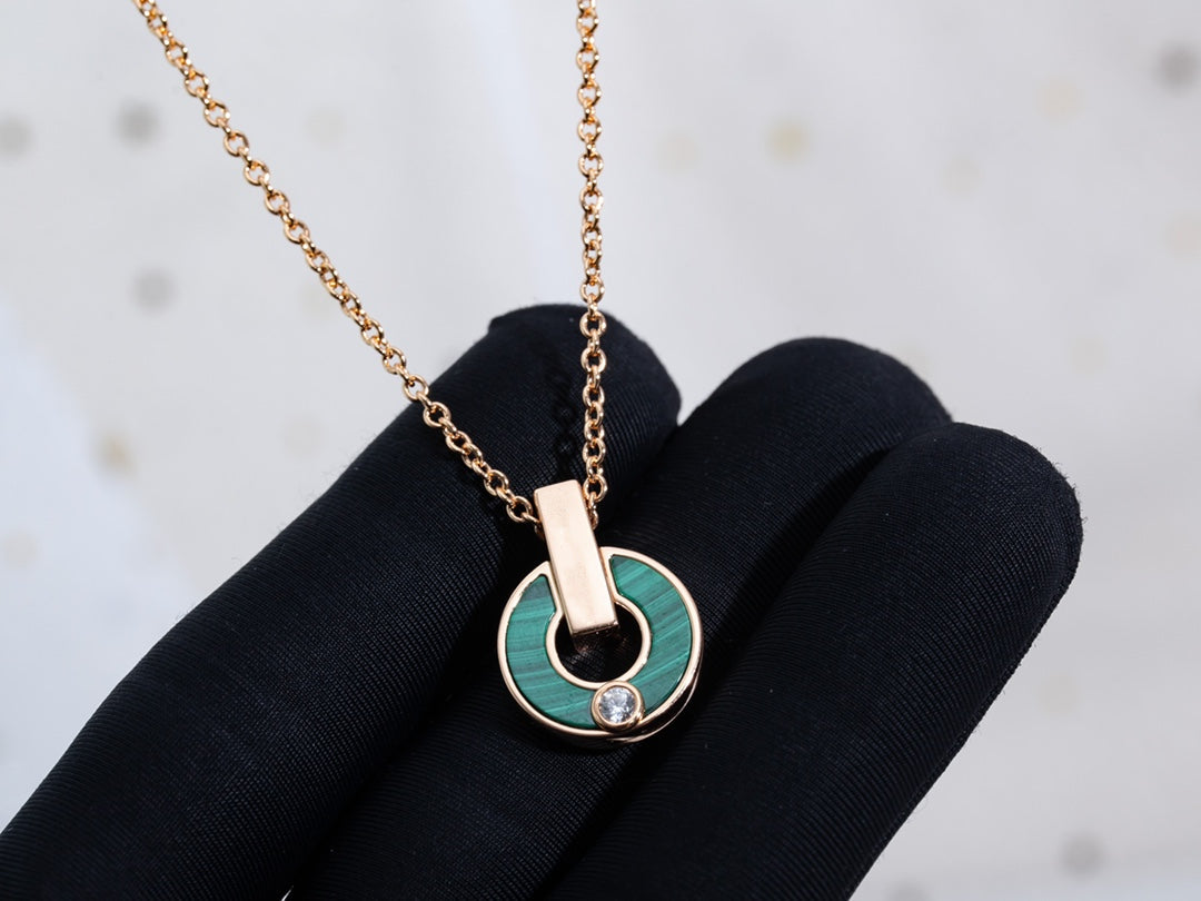 [⭐Hildren Jewelry]GARI NECKLACE PINK GOLD MALACHITE