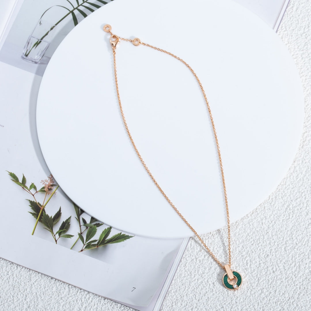 [⭐Hildren Jewelry]GARI NECKLACE PINK GOLD MALACHITE