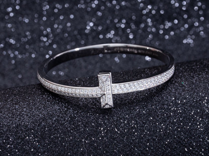 [Hildren Jewelry]WIDE DIAMONDS HINGED BANGLE SILVER