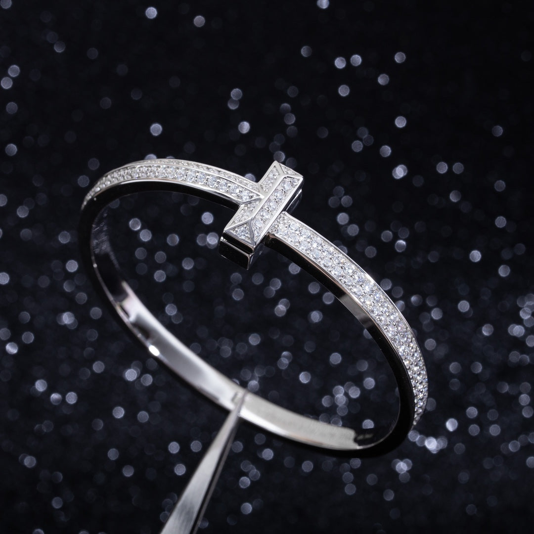 [Hildren Jewelry]WIDE DIAMONDS HINGED BANGLE SILVER