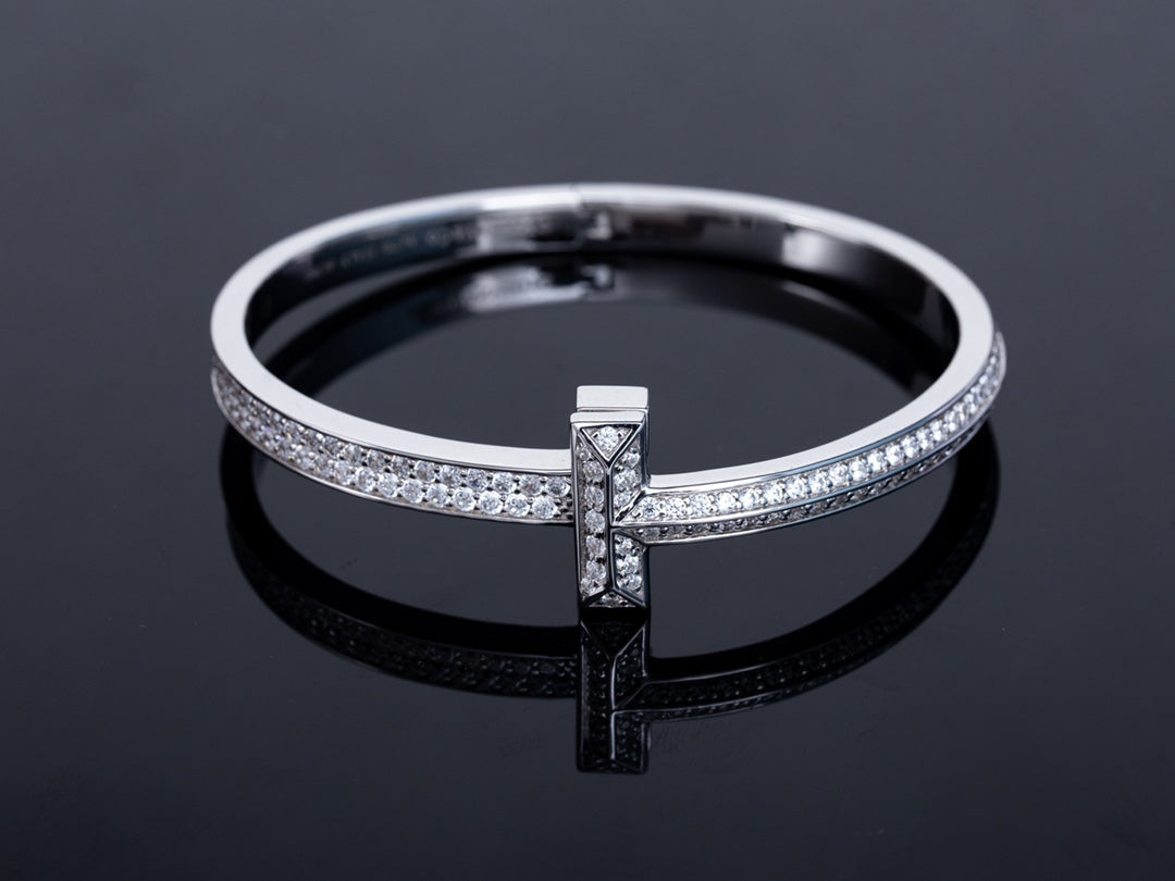 [Hildren Jewelry]WIDE DIAMONDS HINGED BANGLE SILVER