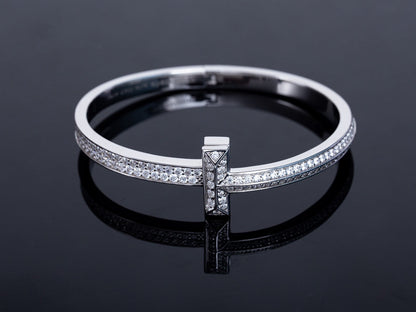 [Hildren Jewelry]WIDE DIAMONDS HINGED BANGLE SILVER