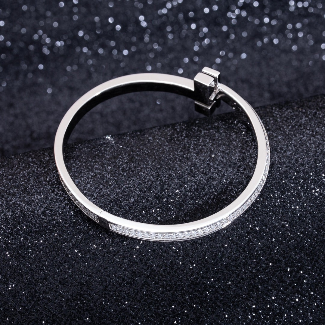 [Hildren Jewelry]WIDE DIAMONDS HINGED BANGLE SILVER