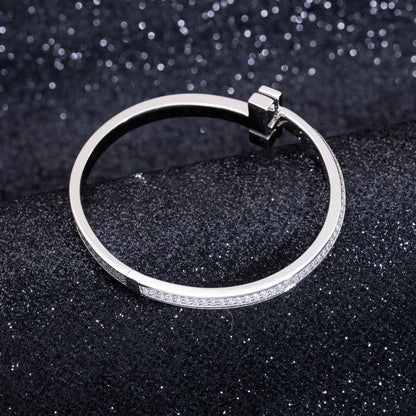 [Hildren Jewelry]WIDE DIAMONDS HINGED BANGLE SILVER