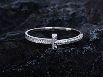 [Hildren Jewelry]WIDE DIAMONDS HINGED BANGLE SILVER