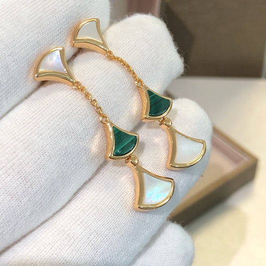 [⭐Hildren Jewelry]DREAM EARRINGS 3 MOTIFS MALACHITE MOP PINK GOLD