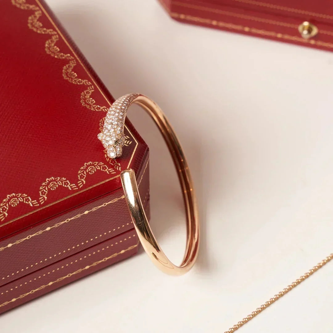 [⭐Hildren Jewelry]PANTHERE HALF DIAMOND OPEN BRACELET
