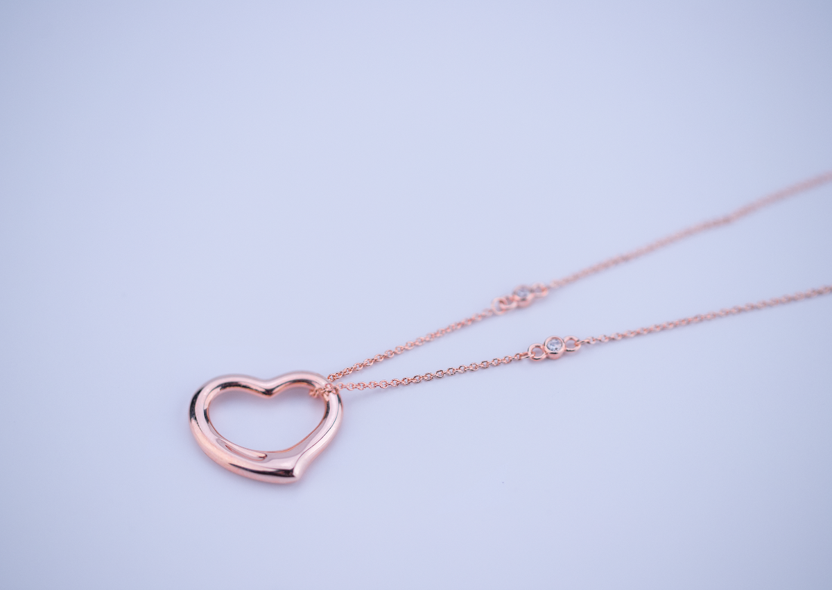 [Hildren Jewelry]OPEN HEART PEDANT PINK GOLD NECKLACE