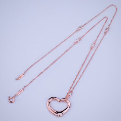 [Hildren Jewelry]OPEN HEART PEDANT PINK GOLD NECKLACE