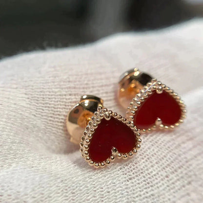 [⭐Hildren Jewelry]HEART CARNELIAN STUD EARRINGS