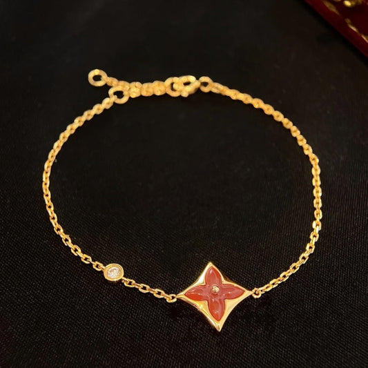 [⭐Hildren Jewelry]COLOR STAR CARNELIAN PINK GOLD DIAMOND BRACELET