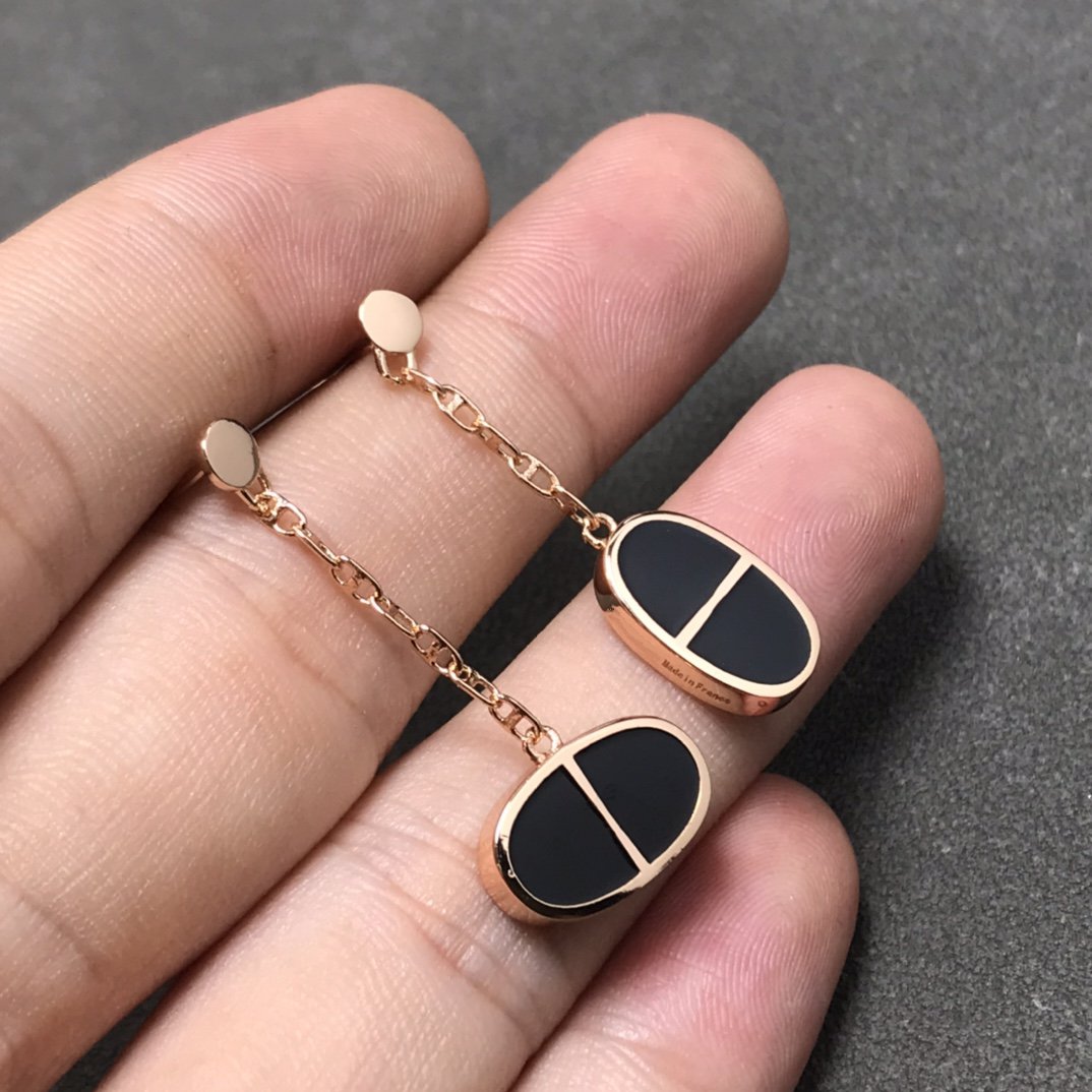 [⭐Hildren Jewelry]CHAINE VERSO BLACK CERAMIC SILVER EARRINGS
