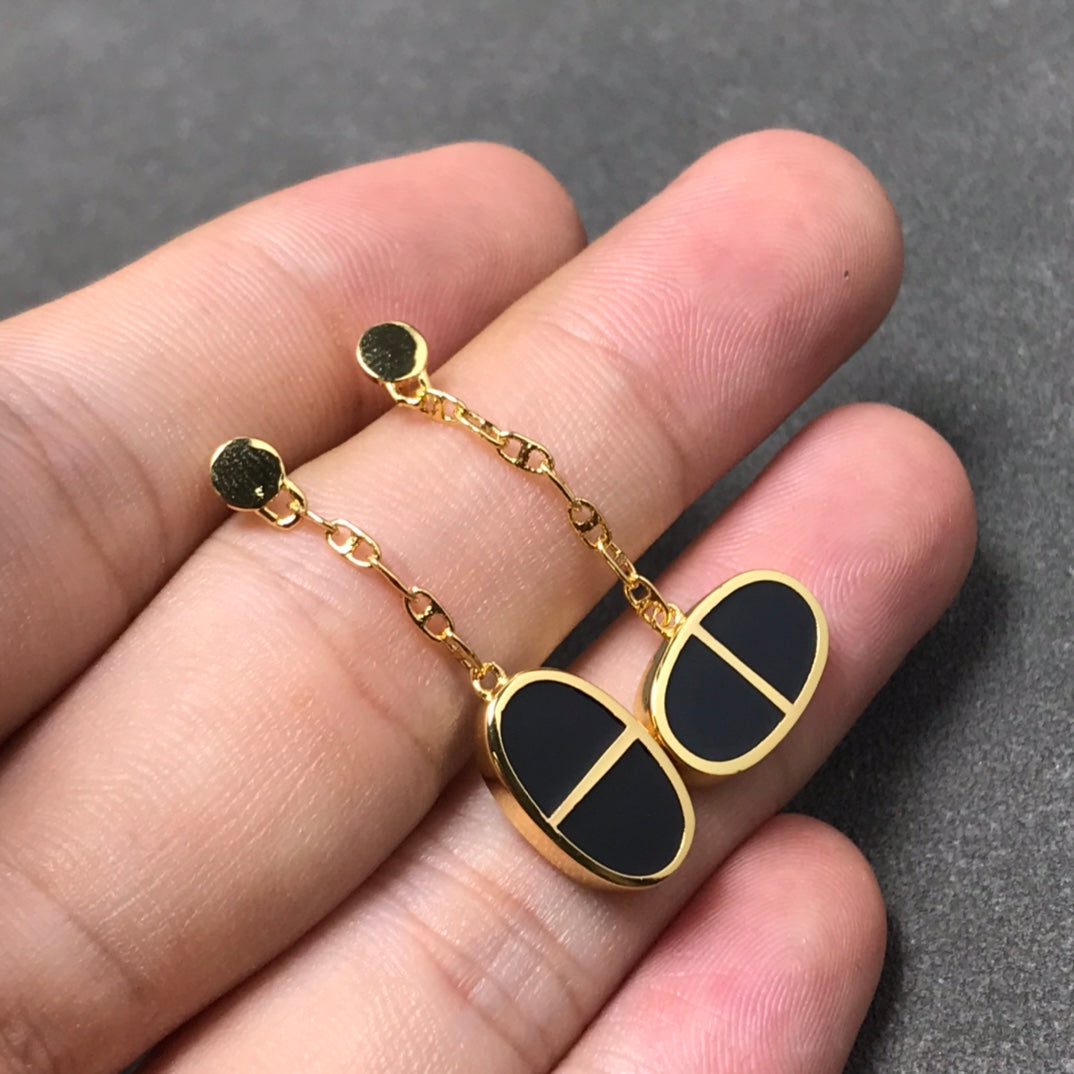 [⭐Hildren Jewelry]CHAINE VERSO BLACK CERAMIC SILVER EARRINGS