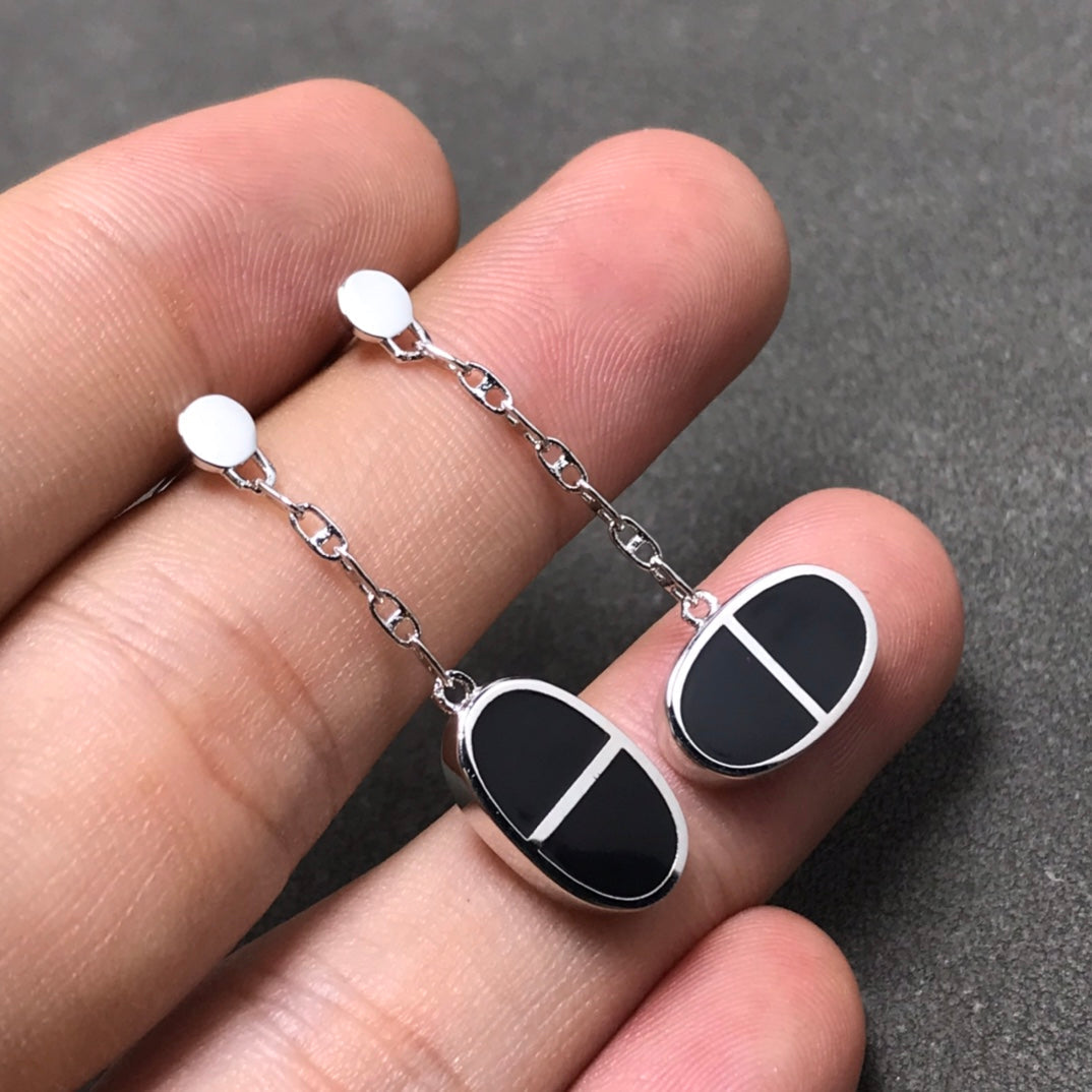 [⭐Hildren Jewelry]CHAINE VERSO BLACK CERAMIC SILVER EARRINGS