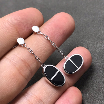 [⭐Hildren Jewelry]CHAINE VERSO BLACK CERAMIC SILVER EARRINGS