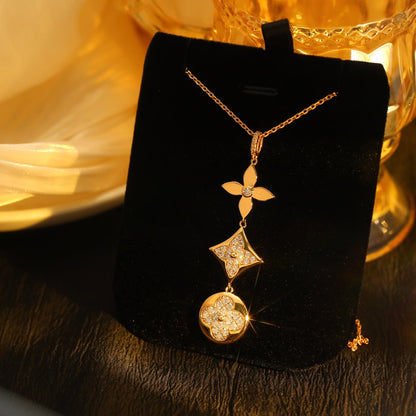 [⭐Hildren Jewelry]STAR AND SUN DIAMOND PINK GOLD NECKLACE