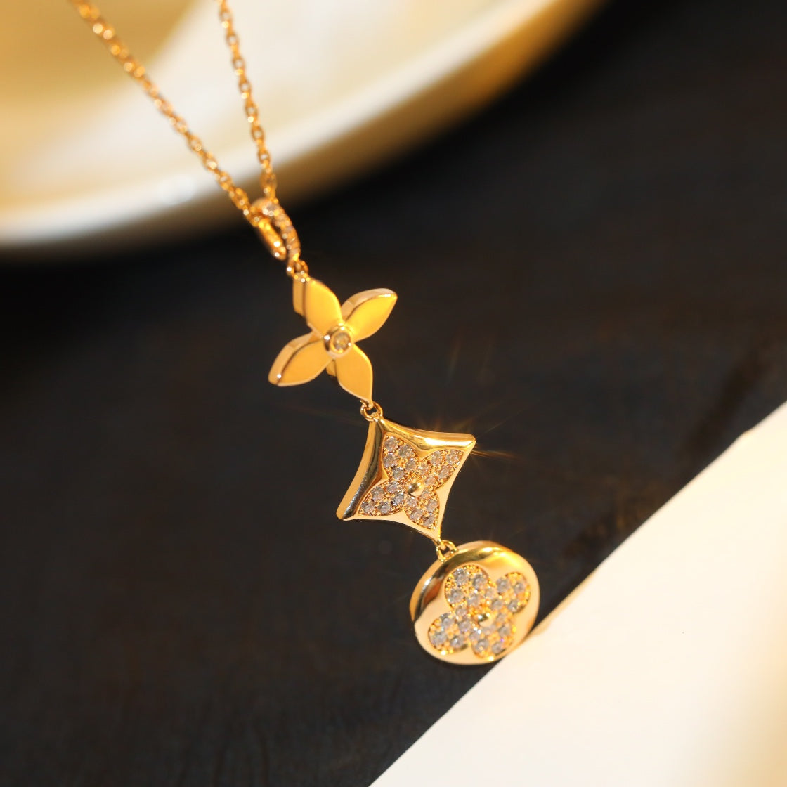 [⭐Hildren Jewelry]STAR AND SUN DIAMOND PINK GOLD NECKLACE