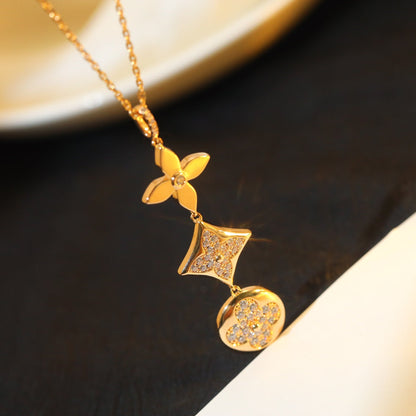 [⭐Hildren Jewelry]STAR AND SUN DIAMOND PINK GOLD NECKLACE