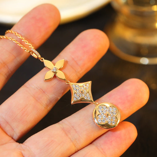 [⭐Hildren Jewelry]STAR AND SUN DIAMOND PINK GOLD NECKLACE