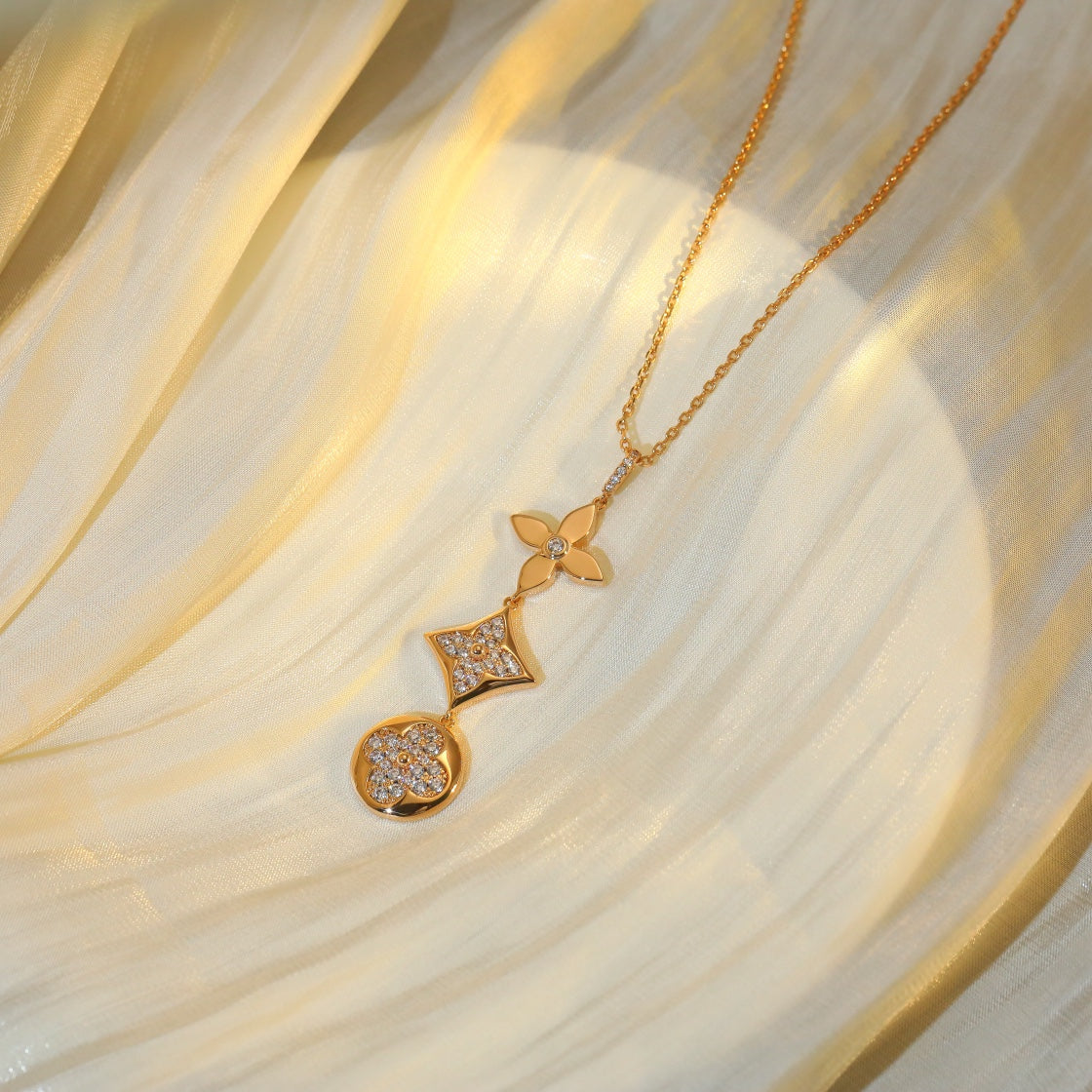 [⭐Hildren Jewelry]STAR AND SUN DIAMOND PINK GOLD NECKLACE