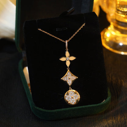 [⭐Hildren Jewelry]STAR AND SUN DIAMOND PINK GOLD NECKLACE