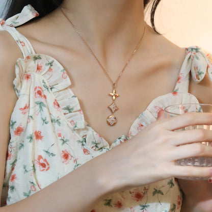 [⭐Hildren Jewelry]STAR AND SUN DIAMOND PINK GOLD NECKLACE
