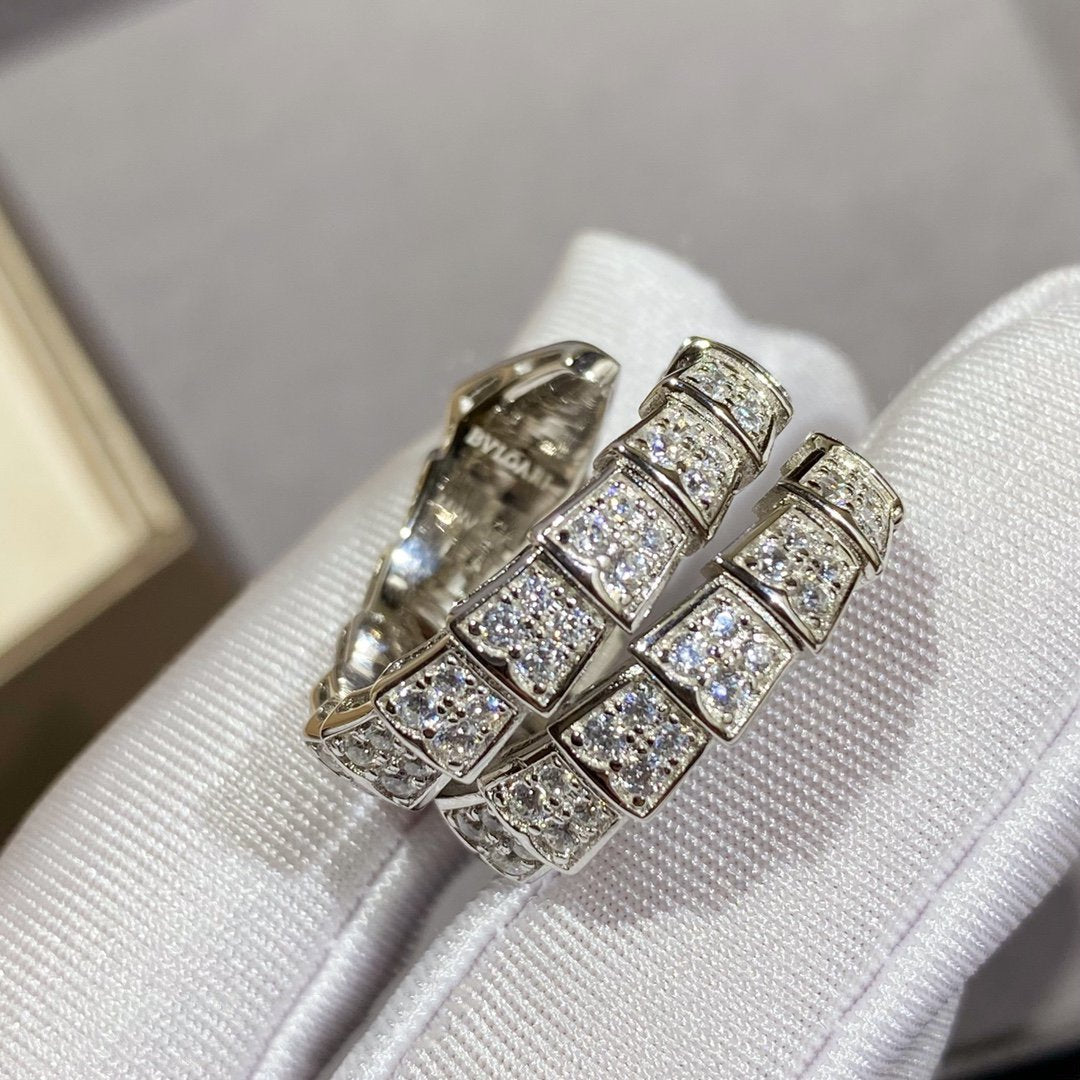 [⭐Hildren Jewelry]SERPENTI DOUBLE RING SILVER DIAMOND PAVED