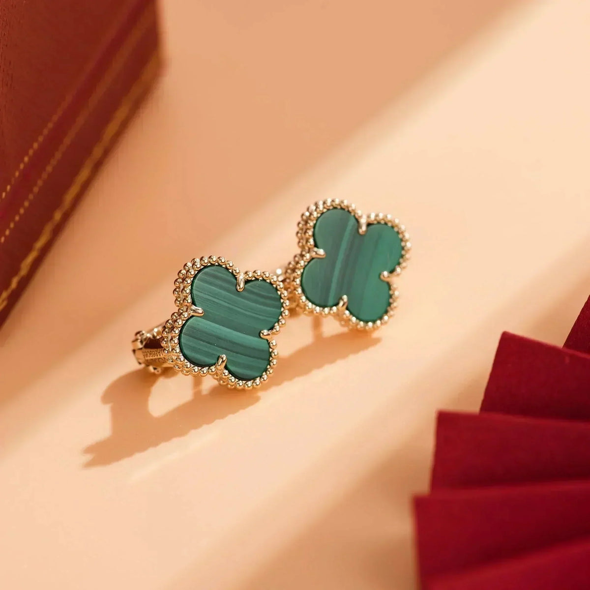[⭐Hildren Jewelry]CLOVER MEDIUM 1 MOTIFS MALACHITE  EARRINGS
