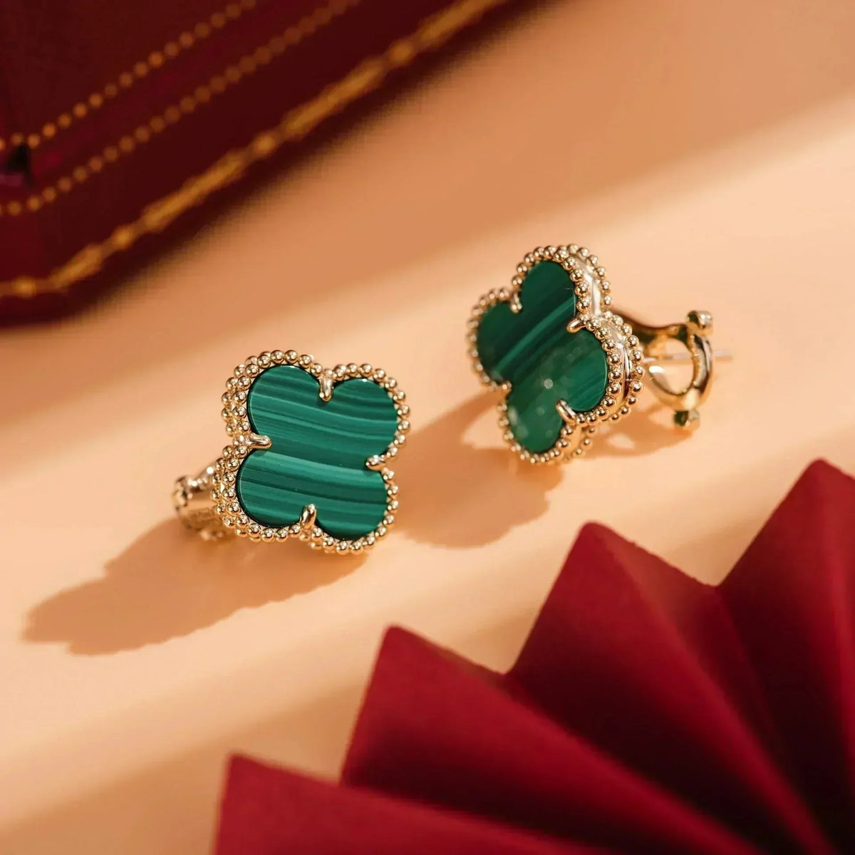 [⭐Hildren Jewelry]CLOVER MEDIUM 1 MOTIFS MALACHITE  EARRINGS