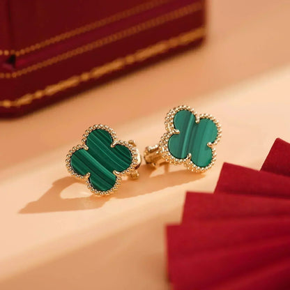 [⭐Hildren Jewelry]CLOVER MEDIUM 1 MOTIFS MALACHITE  EARRINGS