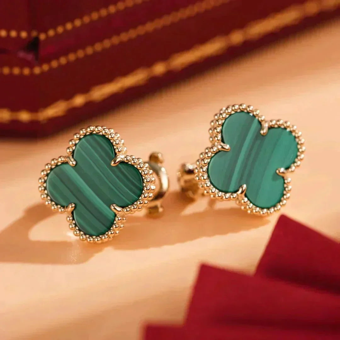 [⭐Hildren Jewelry]CLOVER MEDIUM 1 MOTIFS MALACHITE  EARRINGS