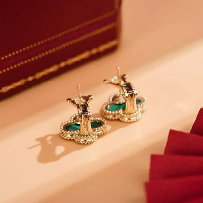[⭐Hildren Jewelry]CLOVER MEDIUM 1 MOTIFS MALACHITE  EARRINGS