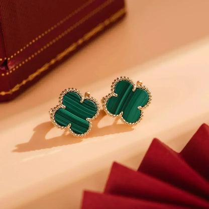 [⭐Hildren Jewelry]CLOVER MEDIUM 1 MOTIFS MALACHITE  EARRINGS