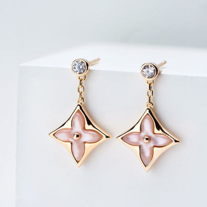 [⭐Hildren Jewelry]DOUBLE STAR PINK GOLD MOP DROP EARRINGS