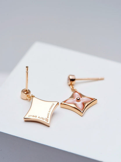 [⭐Hildren Jewelry]DOUBLE STAR PINK GOLD MOP DROP EARRINGS