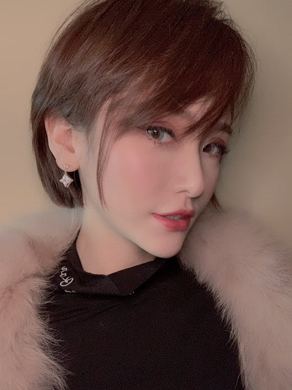 [⭐Hildren Jewelry]DOUBLE STAR PINK GOLD MOP DROP EARRINGS