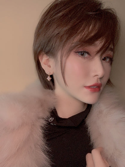 [⭐Hildren Jewelry]DOUBLE STAR PINK GOLD MOP DROP EARRINGS