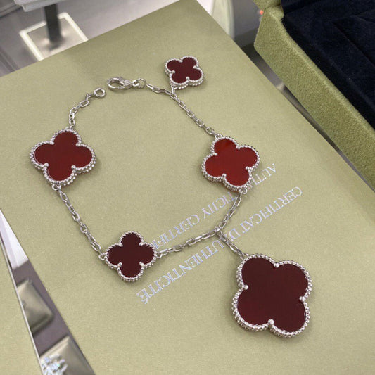 [⭐Hildren Jewelry]CLOVER 5 MOTIFS SIVLER CARNELIAN BRACELET