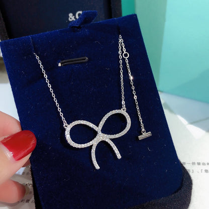 [Hildren Jewelry]CLAW SET RHODIUM PLATED BOW NECKLACE