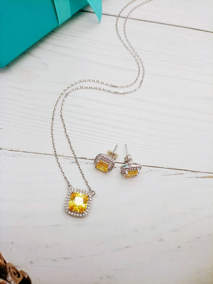 [Hildren Jewelry]SPARKLERS CITRINE GEMSTONE PENDANT NECKLACE STERLING SILVER