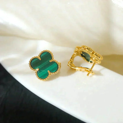 [⭐Hildren Jewelry]CLOVER MEDIUM 1 MOTIFS MALACHITE  EARRINGS