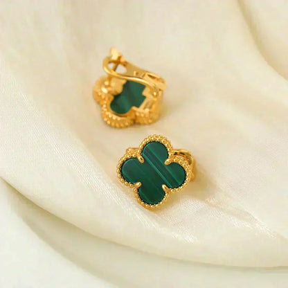 [⭐Hildren Jewelry]CLOVER MEDIUM 1 MOTIFS MALACHITE  EARRINGS