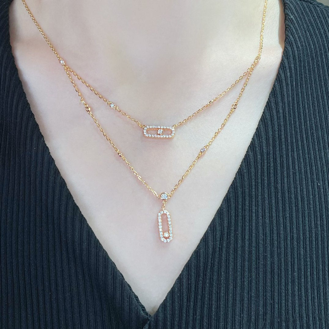 [⭐Hildren Jewelry]MOVE 2 ROW DIAMOND NECKLACE