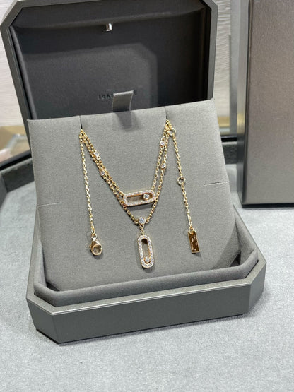 [⭐Hildren Jewelry]MOVE 2 ROW DIAMOND NECKLACE