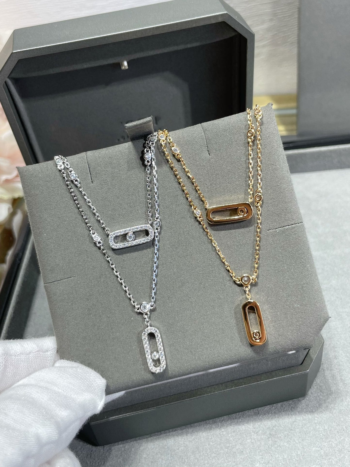 [⭐Hildren Jewelry]MOVE 2 ROW DIAMOND NECKLACE
