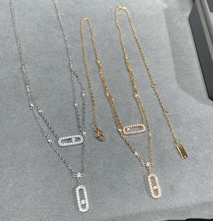 [⭐Hildren Jewelry]MOVE 2 ROW DIAMOND NECKLACE