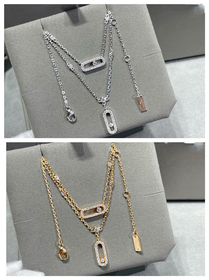 [⭐Hildren Jewelry]MOVE 2 ROW DIAMOND NECKLACE